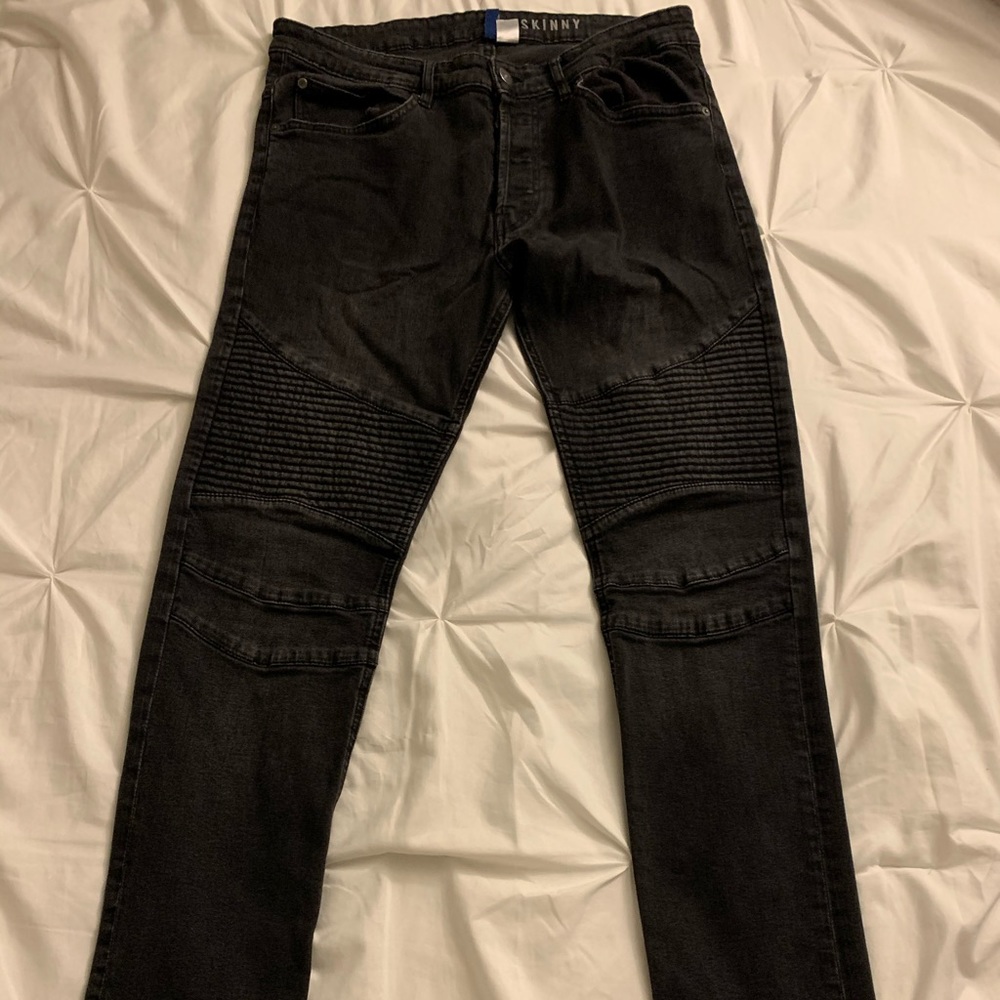 H&M skinny black biker jeans